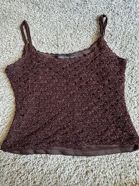 Carmen Marc Valvo Chocolate Brown Crochet Tank